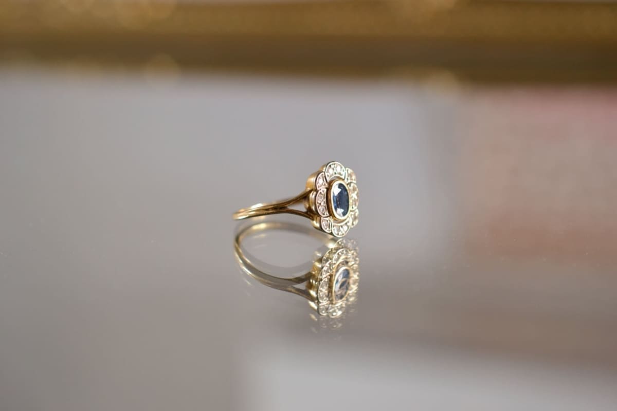 Bague Marguerite Saphir et Diamants - bague Vintage