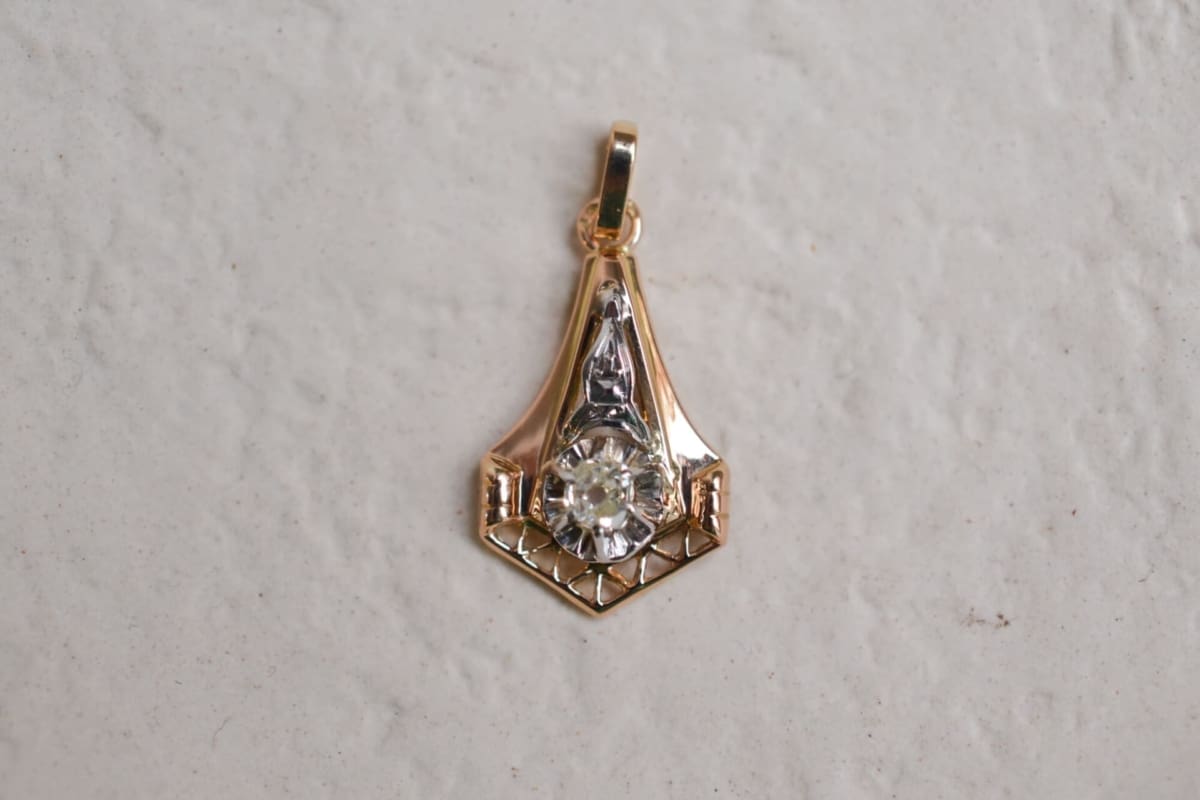 Pendentif Art Déco 2 Ors Diamant - pendentif ancien