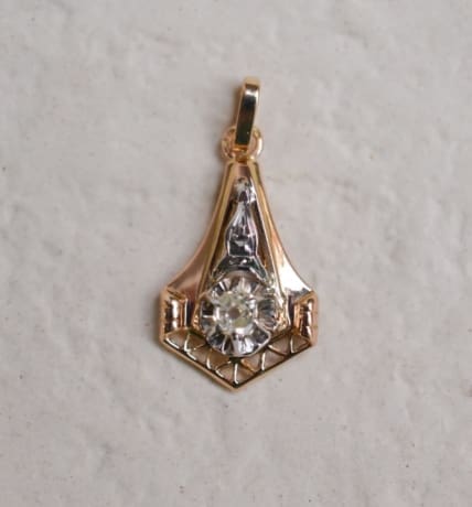 Pendentif Art Déco 2 Ors Diamant - pendentif ancien