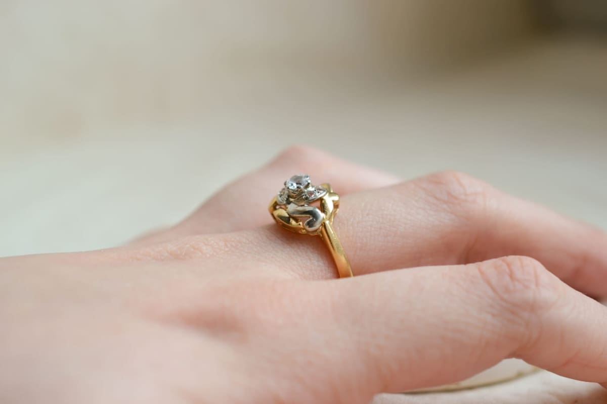 Bague Art Décor 2 Ors pierres blanches - bague de promesse