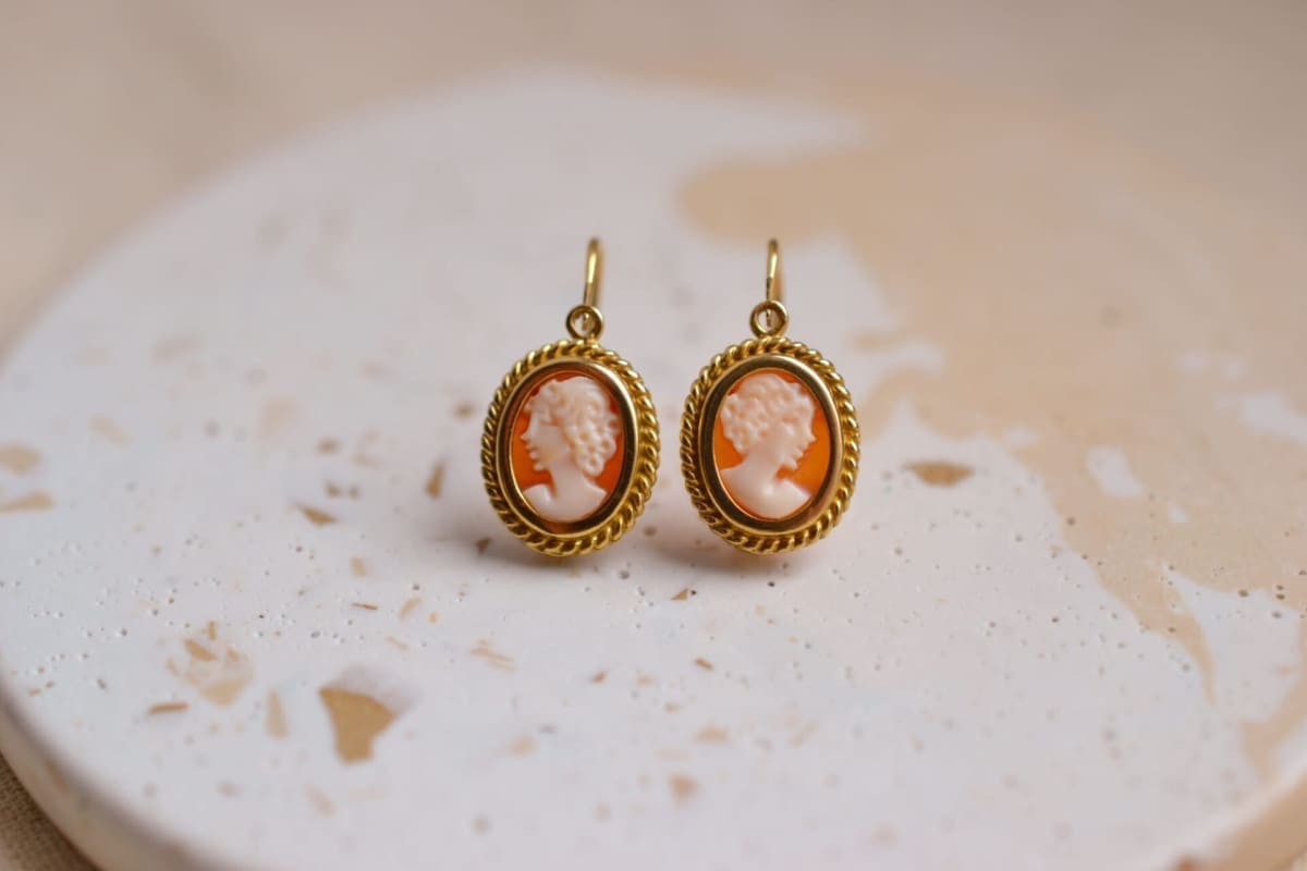 Dormeuses Camées décors torsadés - boucles d'oreilles anciennes