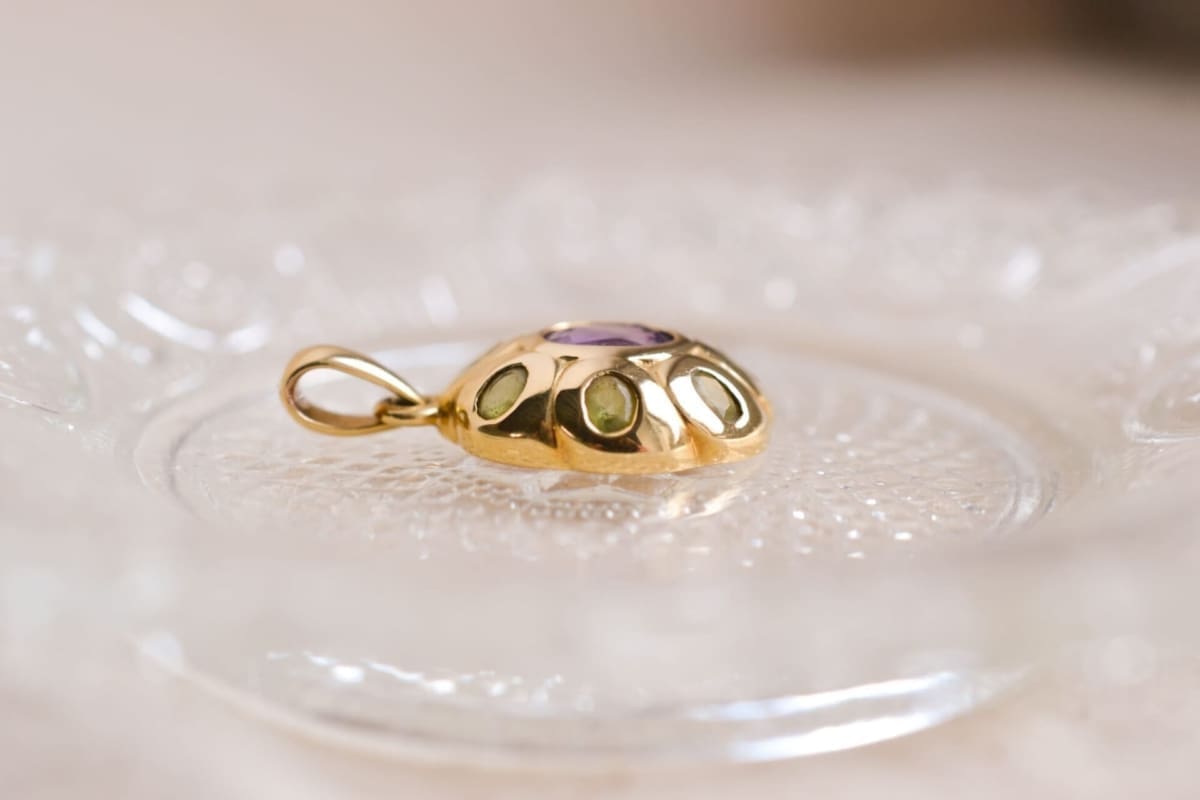 Pendentif oval Améthyste et Péridots - pendentif Vintage