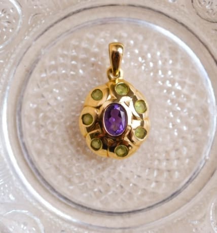 Pendentif oval Améthyste et Péridots - pendentif ancien