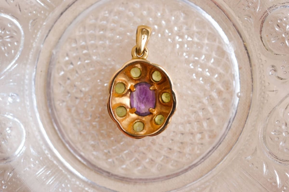 Pendentif oval Améthyste et Péridots - pendentif de seconde main