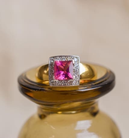 Bague 2 Ors Tourmaline et Diamants - bague ancienne