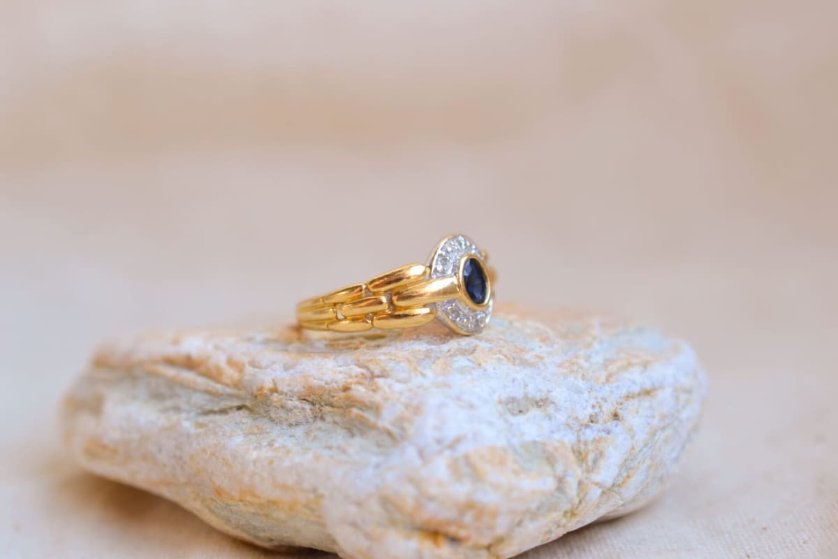 Bague Saphir et Diamants monture maillons - bague Vintage