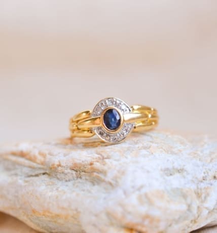 Bague Saphir et Diamants monture maillons - bague ancienne