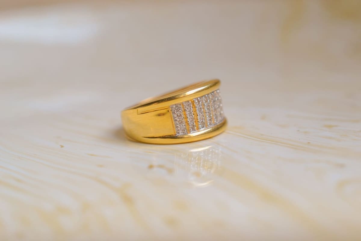 Bague bandeau 2 Ors Diamants - bague Vintage