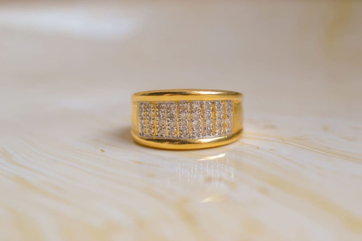Bague bandeau 2 Ors Diamants - bague ancienne