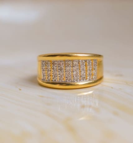 Bague bandeau 2 Ors Diamants - bague ancienne