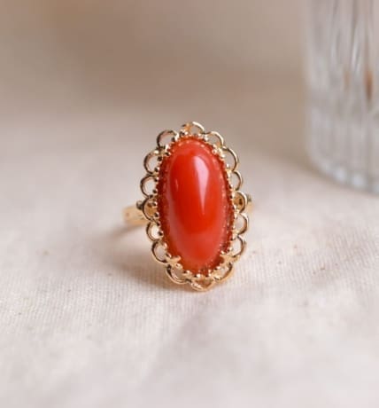 Bague cabochon Corail oval - bague ancienne
