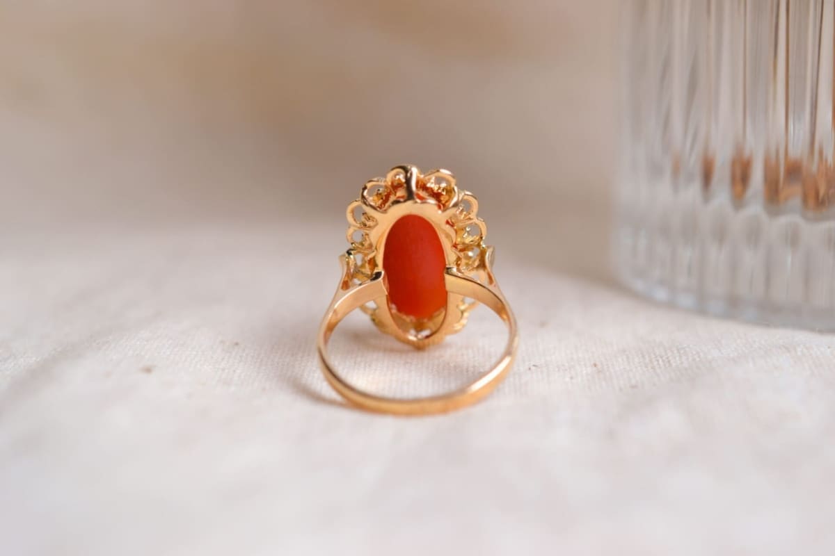 Bague cabochon Corail oval - bague éco-responsable