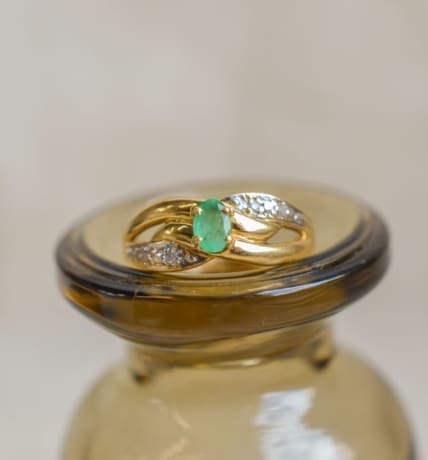 Bague rubans Émeraude et Diamants - bague ancienne