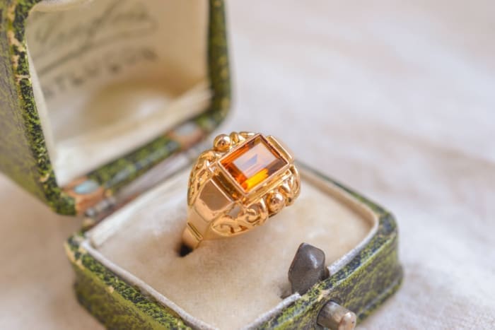 Bague style Tank Citrine - bague ancienne