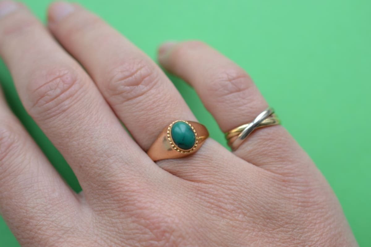 Bague jonc cabochon Turquoise verte