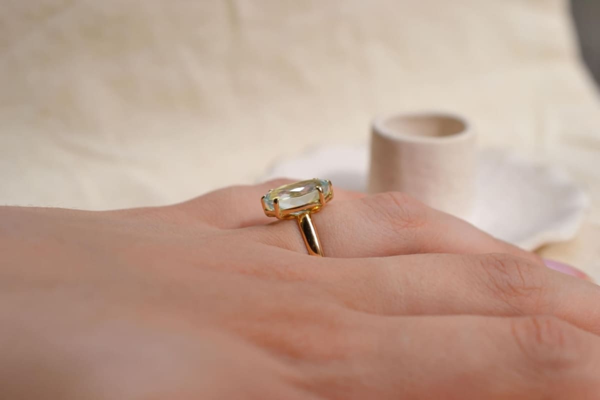 Bague cocktail Vintage Or jaune 18 carats Aigue-Marine