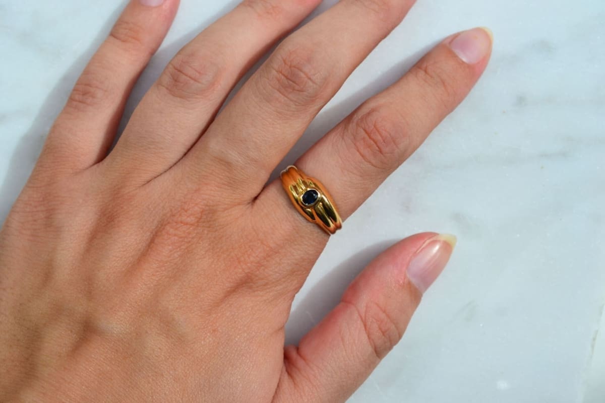 Bague de fiançailles ancienne Or jaune 18 carats Saphir