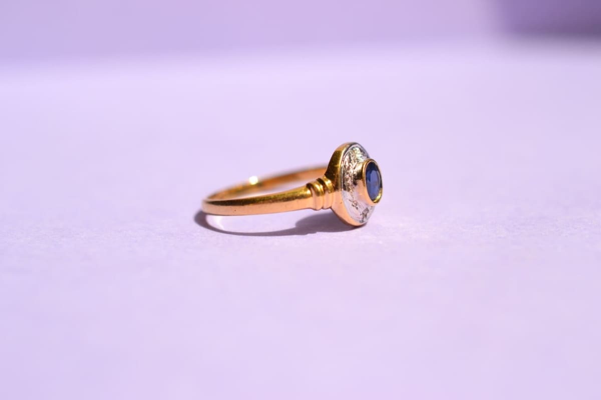 Bague ovale Saphir et Diamants - bague Vintage