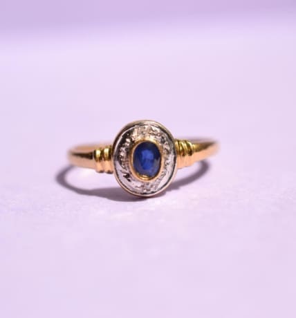 Bague ovale Saphir et Diamants - bague ancienne