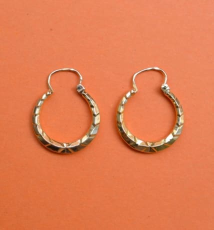 Créoles crantées Or jaune - boucles d'oreilles anciennes