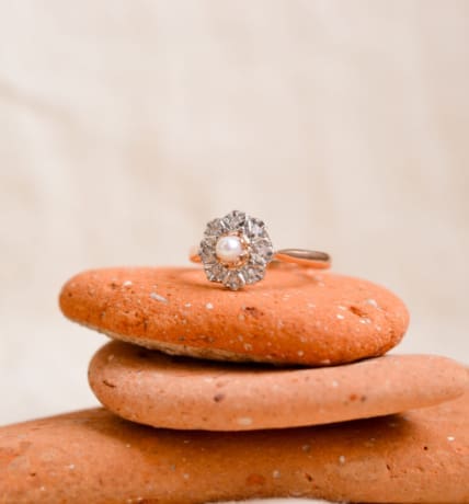 Bague 2 Ors Perle decor fleur