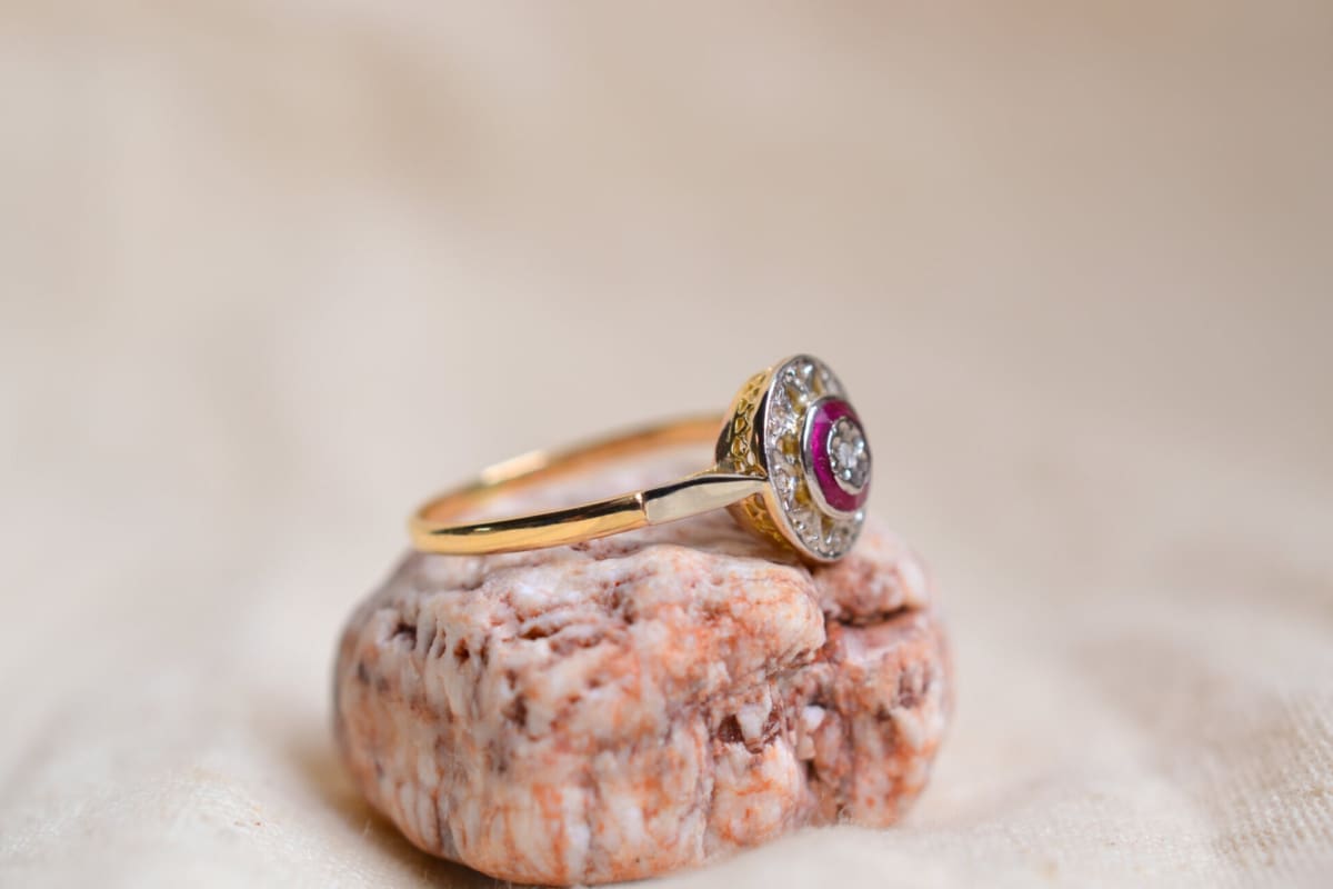 Bague Art Déco 2 Ors Rubis et Diamants