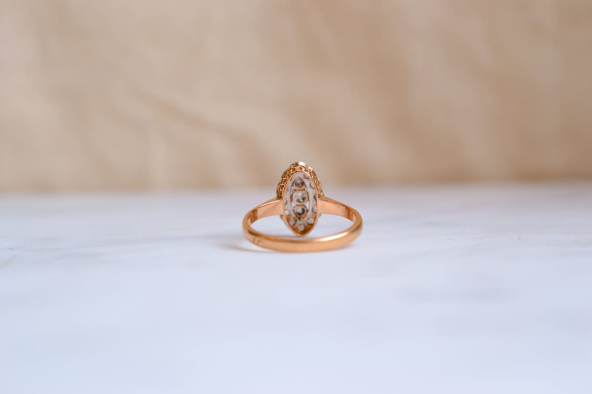 Bague Art Deco Or jaune et Platine Diamants