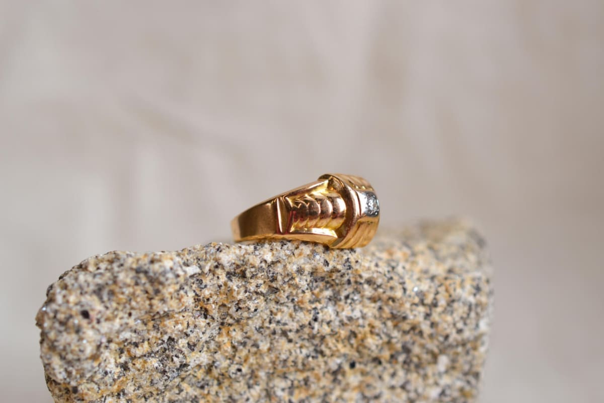 Bague Art Déco en Or jaune 18 carats Diamant