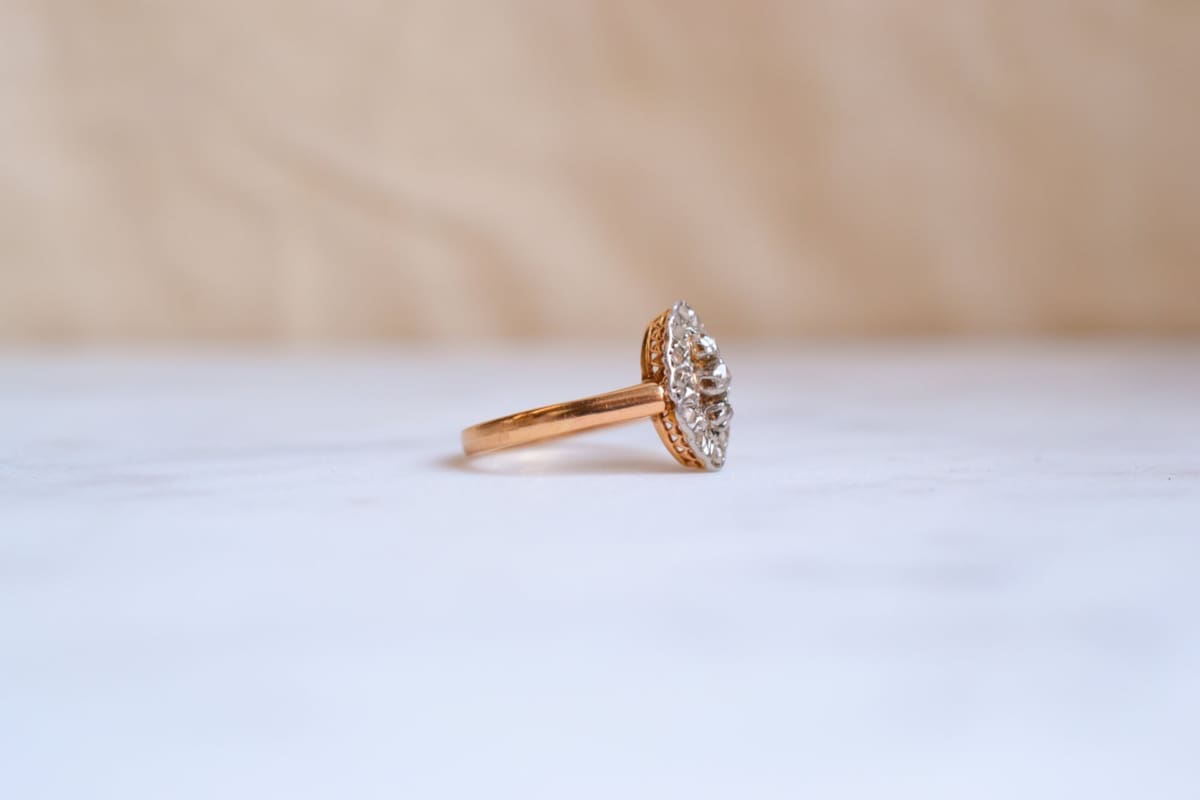 Bague Navette Art Déco 2 Ors Diamants
