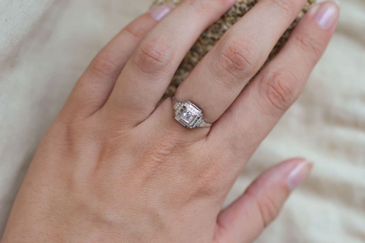 Bague de fiançailles Art Déco Or blanc Oxyde