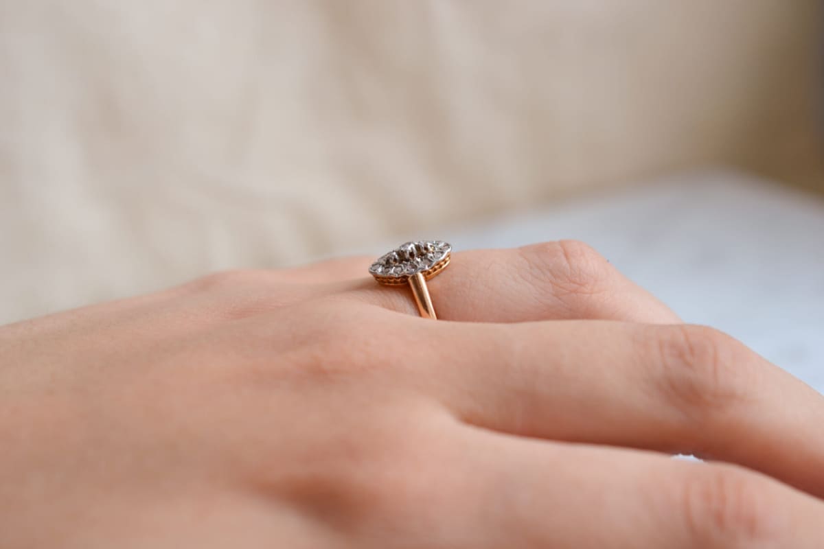 Bague de fiançailles Navette 2 Ors Diamants