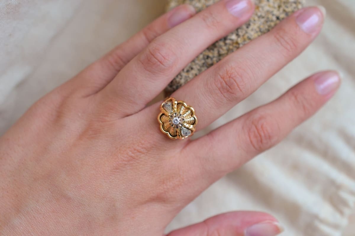 Bague de fiançailles ancienne Or jaune 18 carats Diamants