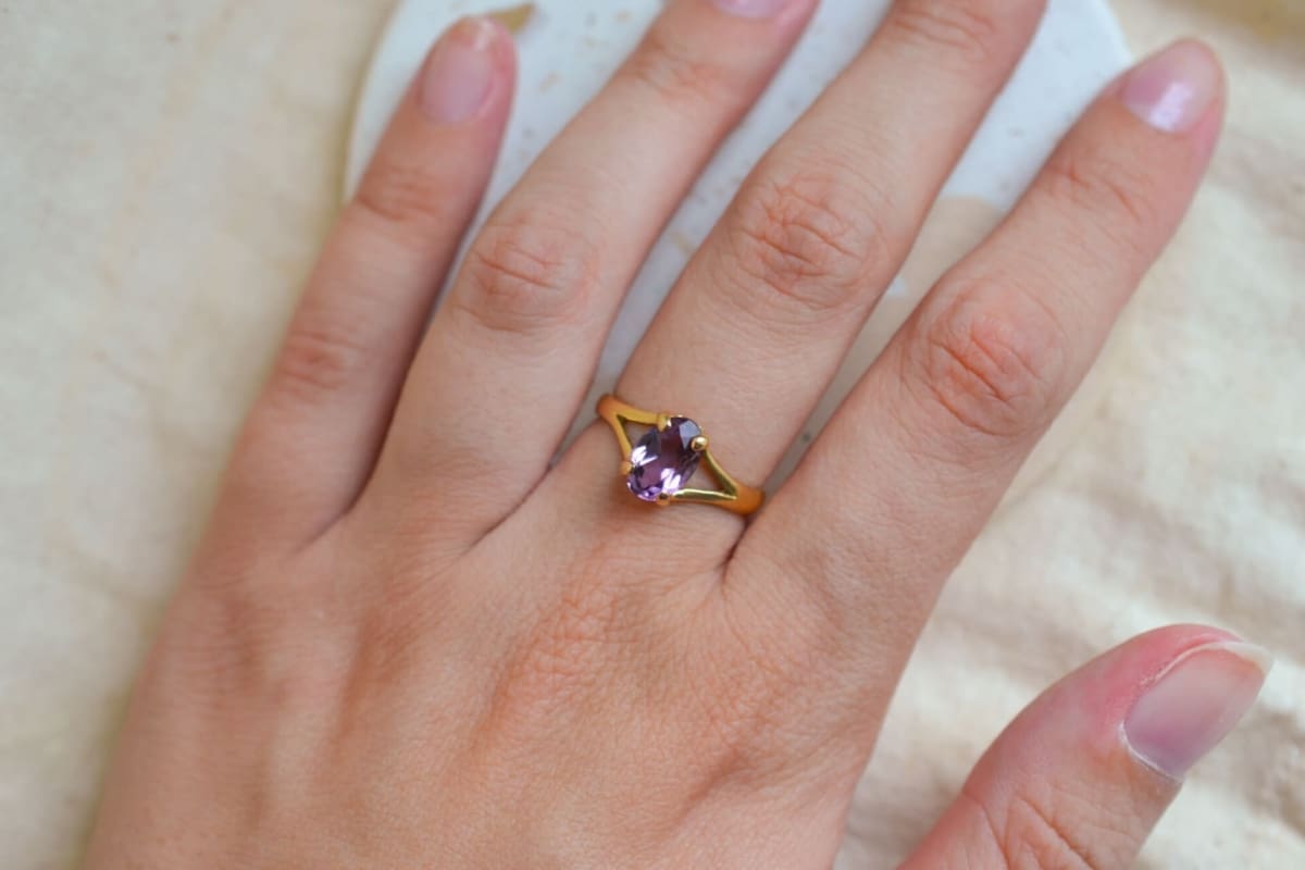 Bague de fiançailles ancienne Or jaune Améthyste