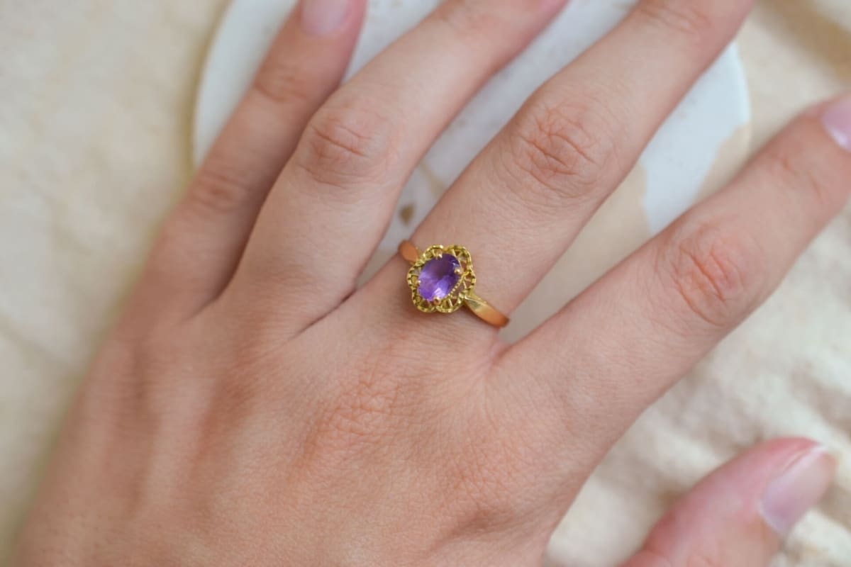 Bague de fiançailles fleur Or jaune Améthyste
