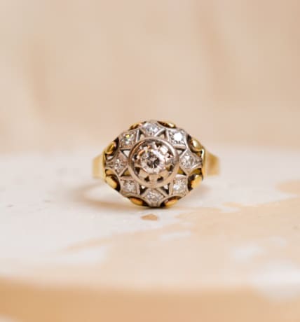 Bague dôme 2 Ors Art Déco sertie de Diamants