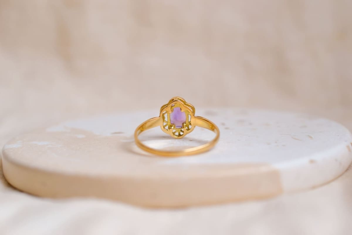 Bague fleur Or jaune 18 carats Améthyste