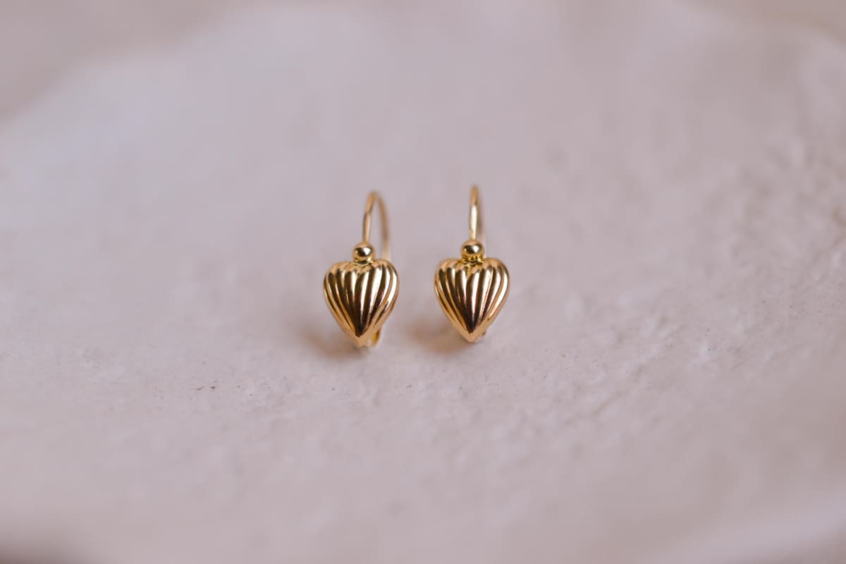 Paire de dormeuses en Or jaune 18 carats ornées de coeurs striés