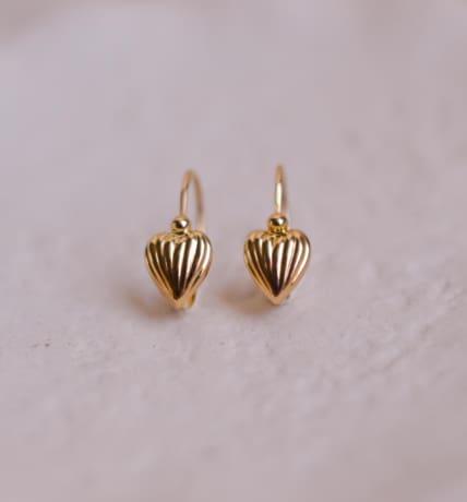 Paire de dormeuses en Or jaune 18 carats ornées de coeurs striés