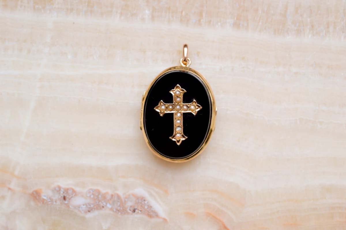 Pendentif ancien Onyx et Perles