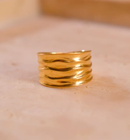 Bague bandeau en Or jaune 18 carats froissée