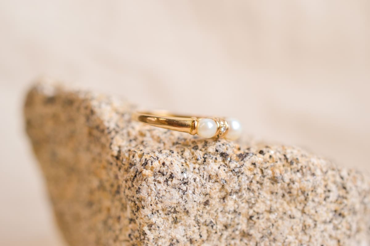 Bague godronnée Perles et Diamants - bague Vintage