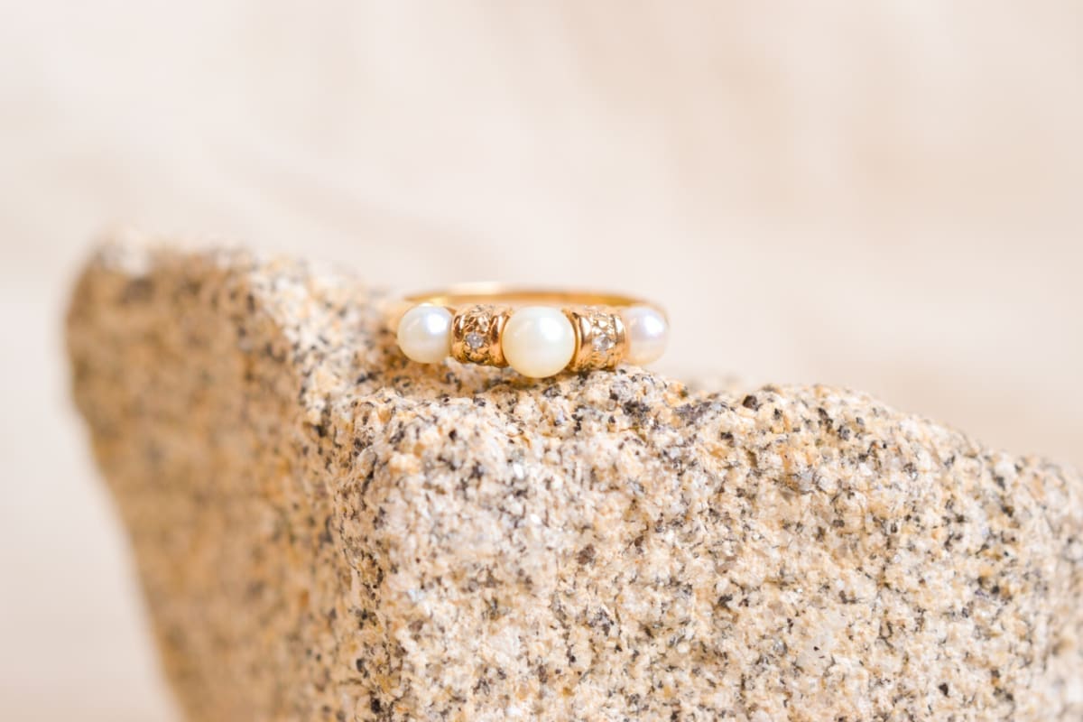 Bague godronnée Perles et Diamants - bague ancienne