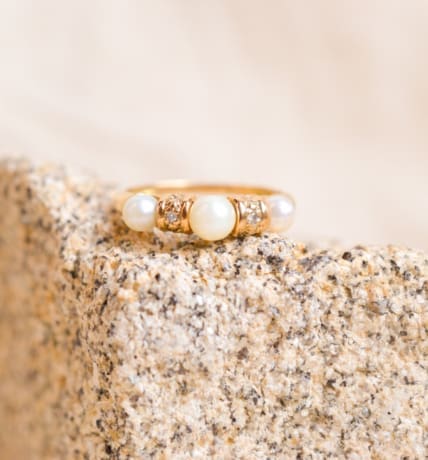 Bague godronnée Perles et Diamants - bague ancienne