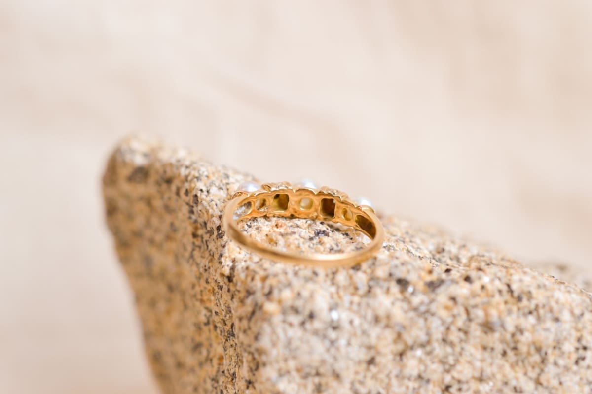 Bague godronnée Perles et Diamants - bague de seconde main