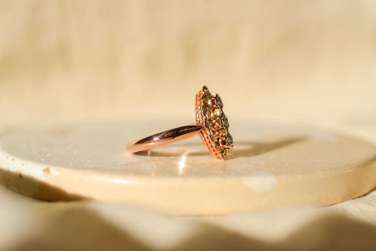 Bague Navette trilogie en Or rose, Or blanc et Or vert