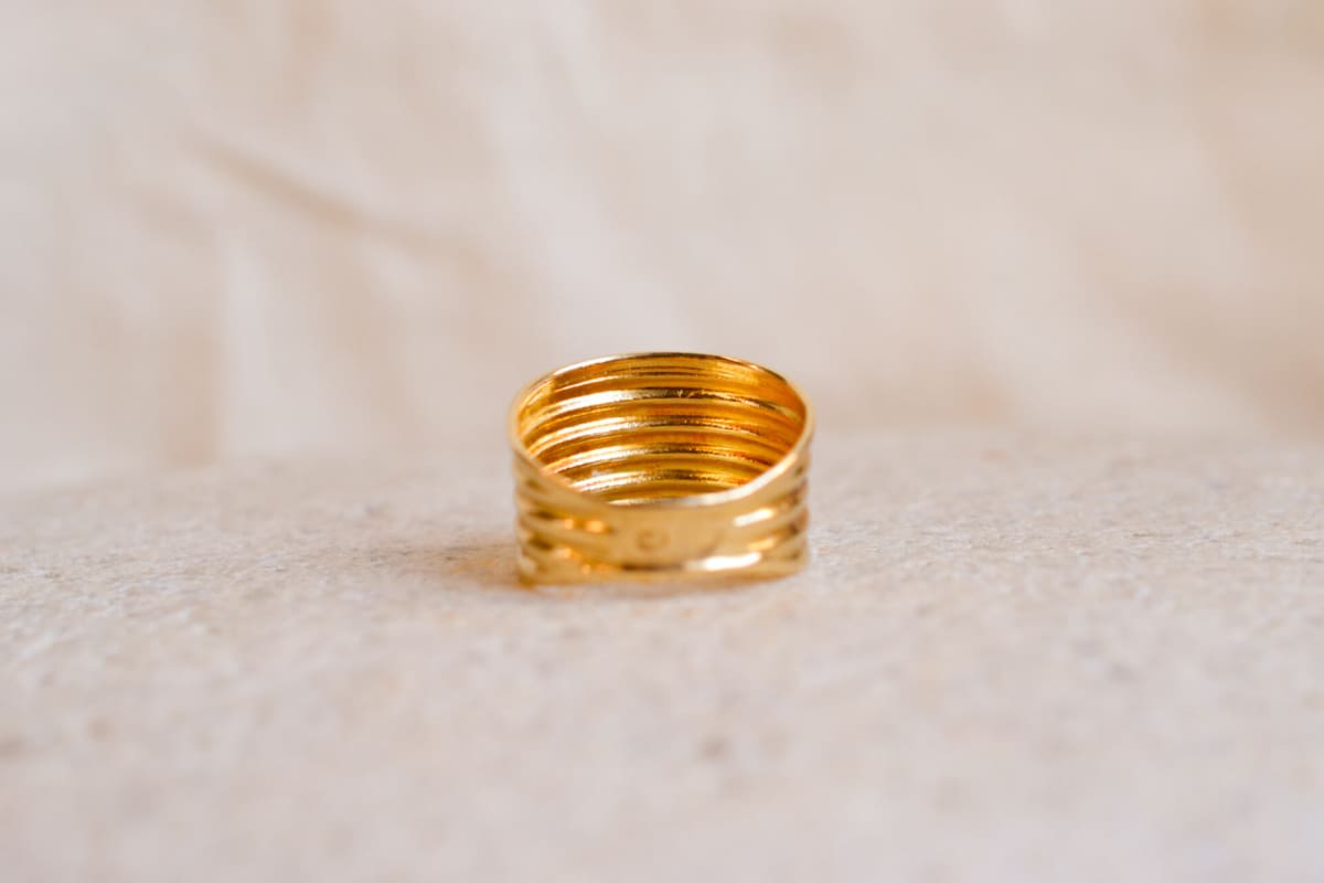 Bague bandeau Vintage en Or jaune 18 carats motif rainuré