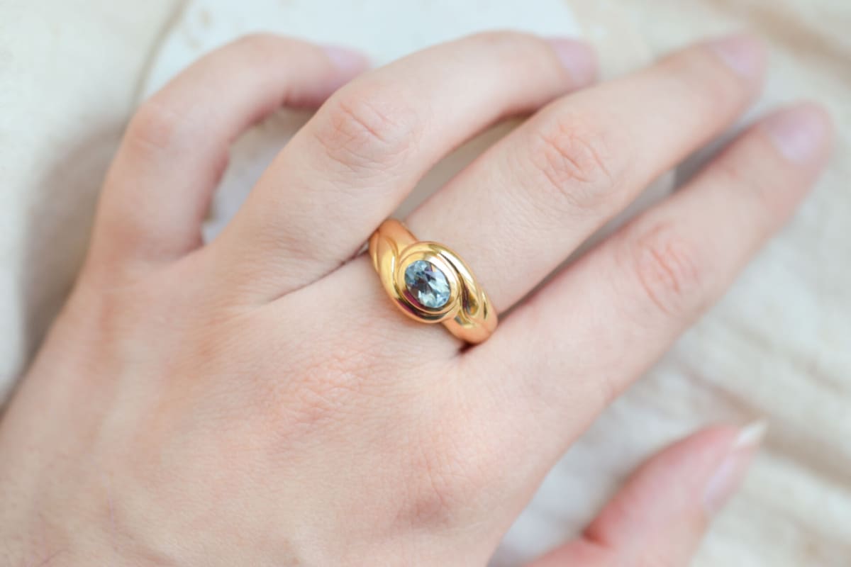 Bague de fiançailles Vintage en Or jaune 18 carats sertie d'une Topaze