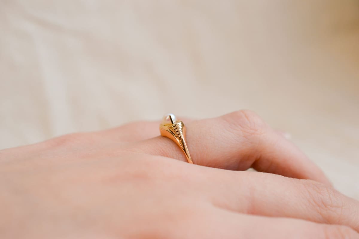 Bague de fiançailles en Or jaune 18 carats ornée d'une Perle