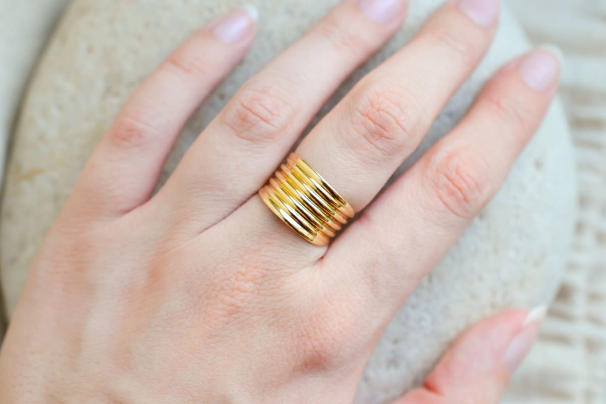 Bague de fiançailles en Or jaune 18 carats rainurée