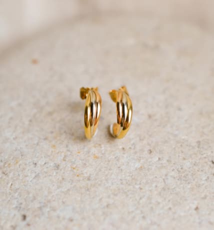 Demi-créoles en Or jaune, Or blanc et Or rose 18 carats